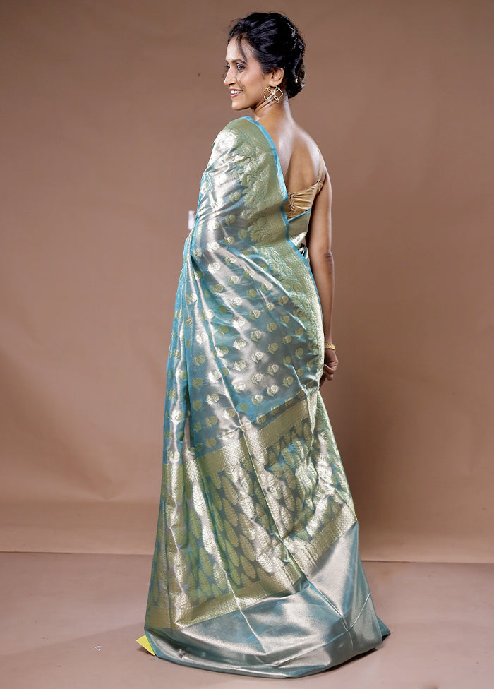 Blue Tissue Silk Saree With Blouse Piece