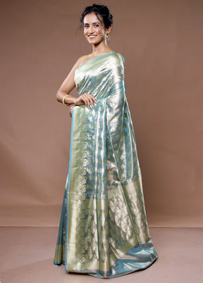 Blue Tissue Silk Saree With Blouse Piece