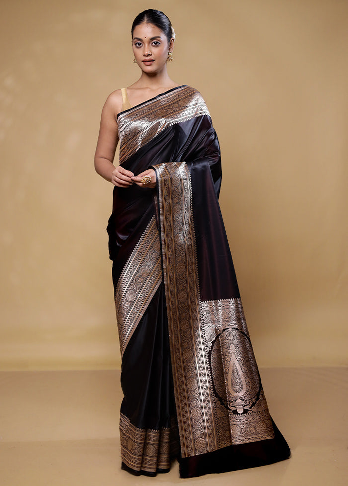 Black Banarasi Silk Saree With Blouse Piece