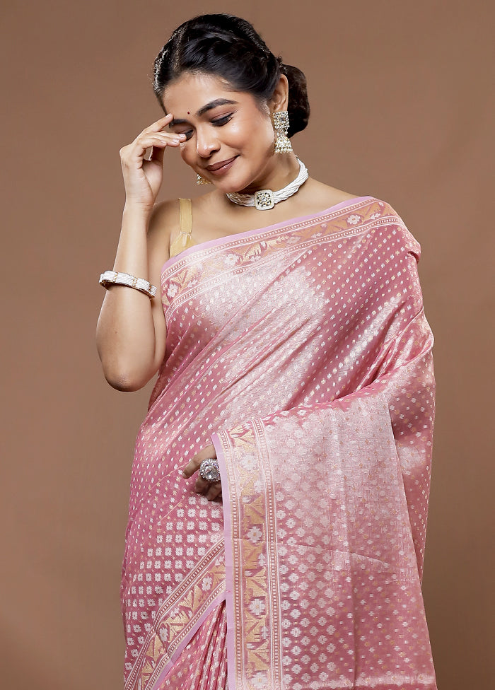 Pink Tissue Silk Saree With Blouse Piece
