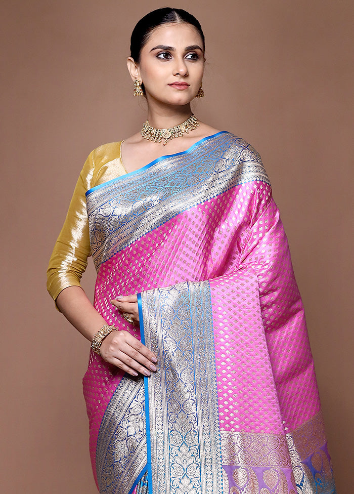 Pink Banarasi Silk Saree With Blouse Piece