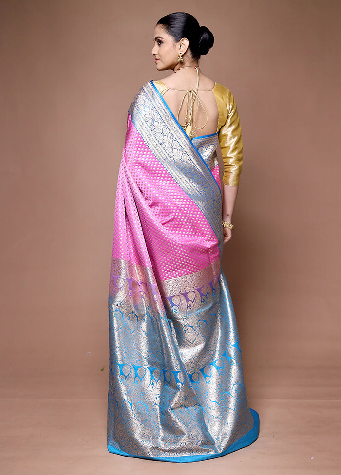 Pink Banarasi Silk Saree With Blouse Piece