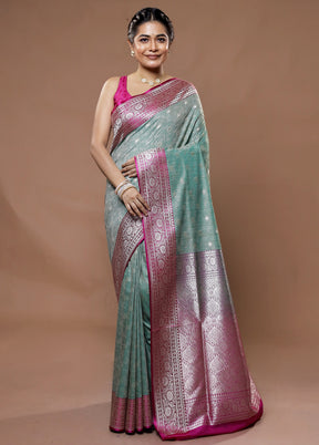 Green Tussar Silk Saree With Blouse Piece