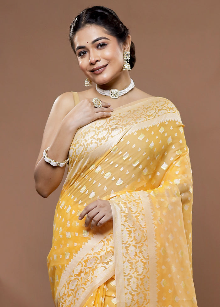 Yellow Kora Silk Saree With Blouse Piece - Indian Silk House Agencies