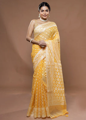 Yellow Kora Silk Saree With Blouse Piece - Indian Silk House Agencies