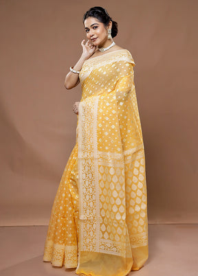 Yellow Kora Silk Saree With Blouse Piece - Indian Silk House Agencies