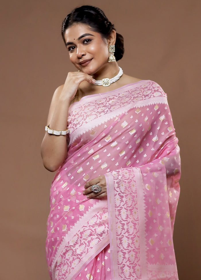 Pink Kora Silk Saree With Blouse Piece - Indian Silk House Agencies