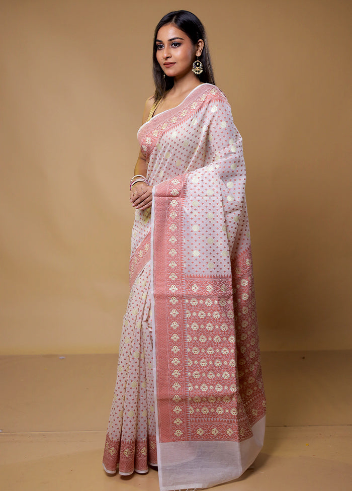 White Kora Silk Saree With Blouse Piece