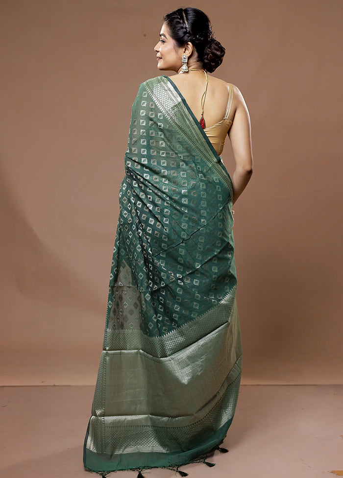 Green Cotton Saree With Blouse Piece