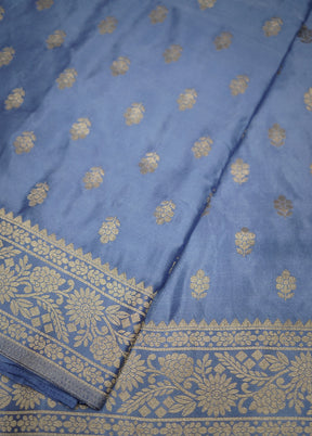 Blue Dupion Silk Saree With Blouse Piece - Indian Silk House Agencies