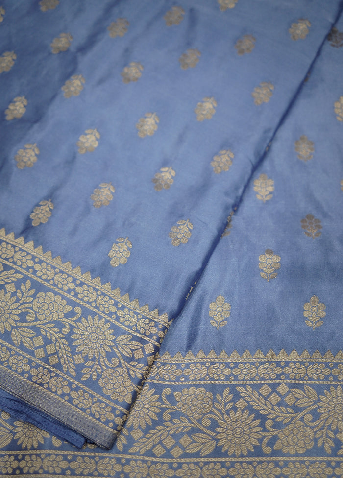 Blue Dupion Silk Saree With Blouse Piece - Indian Silk House Agencies