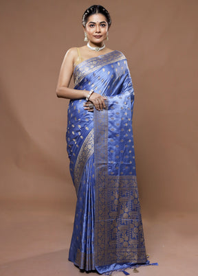 Blue Dupion Silk Saree With Blouse Piece - Indian Silk House Agencies