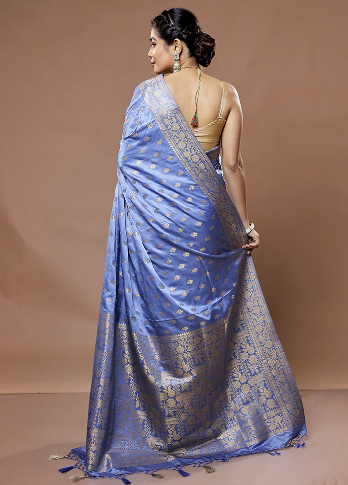 Blue Dupion Silk Saree With Blouse Piece - Indian Silk House Agencies