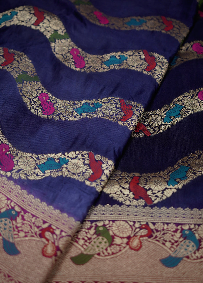 Blue Dupion Silk Saree With Blouse Piece - Indian Silk House Agencies