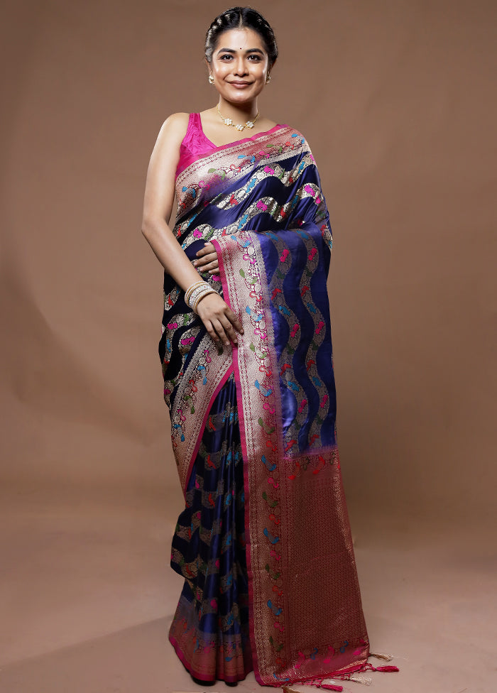 Blue Dupion Silk Saree With Blouse Piece - Indian Silk House Agencies