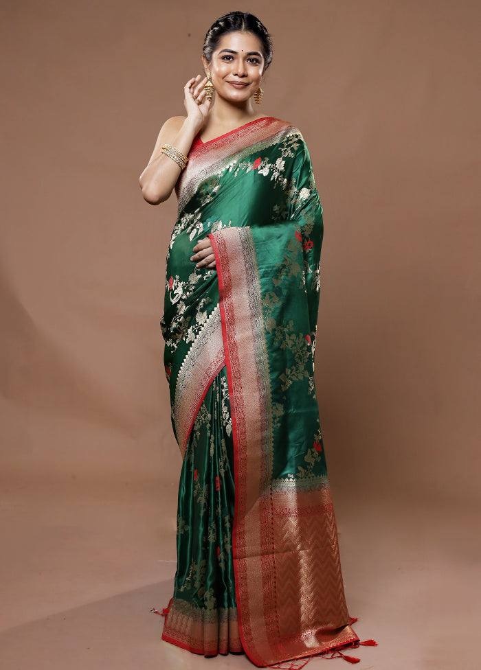 Green Dupion Silk Saree With Blouse Piece - Indian Silk House Agencies