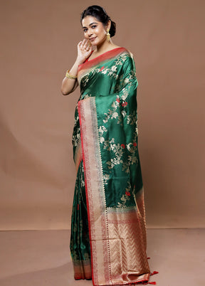 Green Dupion Silk Saree With Blouse Piece - Indian Silk House Agencies