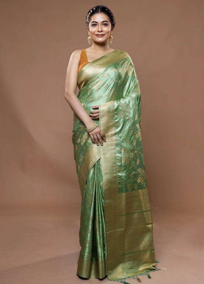 Green Dupion Silk Saree With Blouse Piece - Indian Silk House Agencies