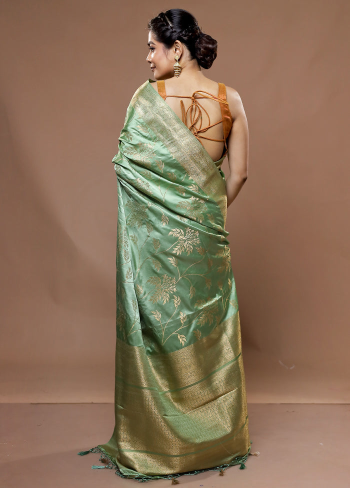 Green Dupion Silk Saree With Blouse Piece - Indian Silk House Agencies