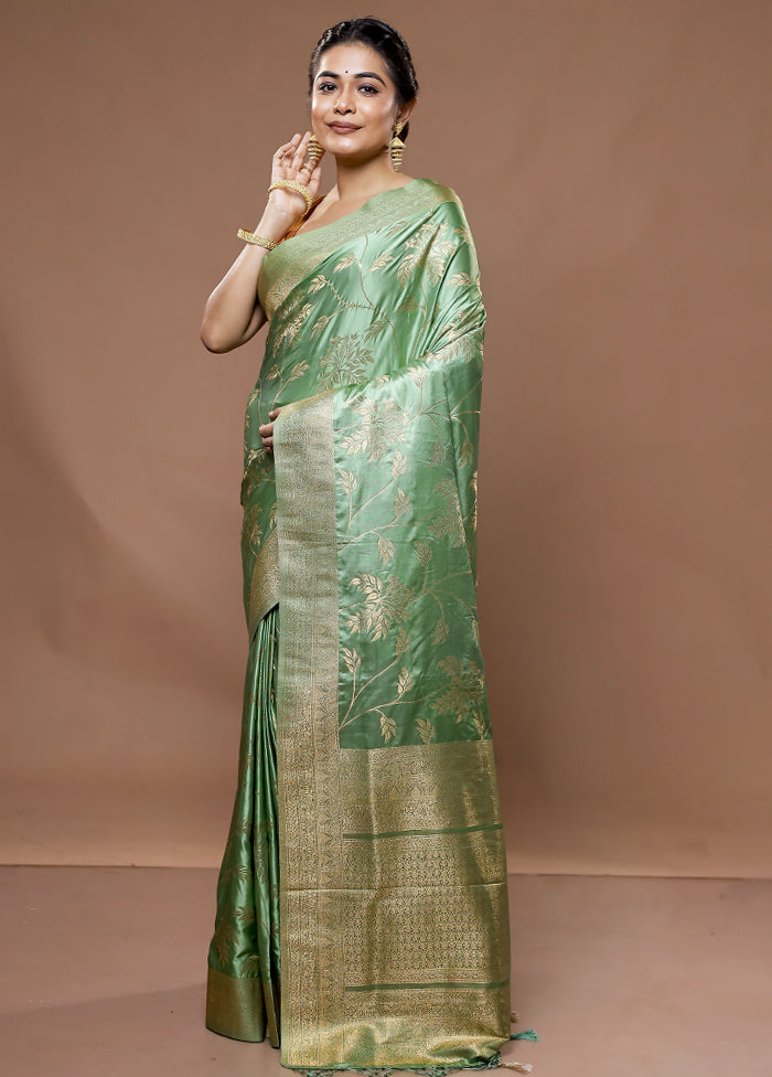 Green Dupion Silk Saree With Blouse Piece - Indian Silk House Agencies