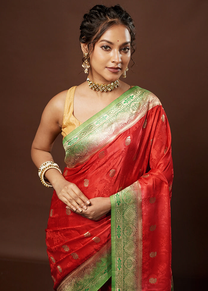 Red Dupion Silk Saree With Blouse Piece