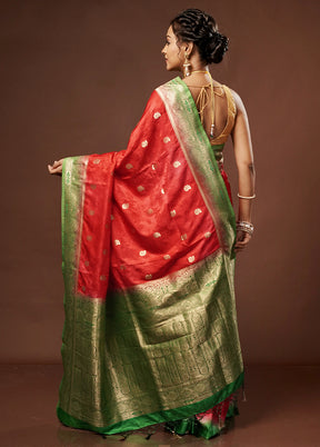 Red Dupion Silk Saree With Blouse Piece