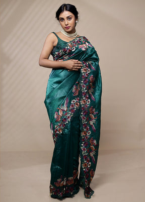 Green Crushed Tissue Silk Saree With Blouse Piece - Indian Silk House Agencies