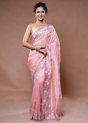 Pink Crushed Tissue Silk Saree With Blouse Piece - Indian Silk House Agencies