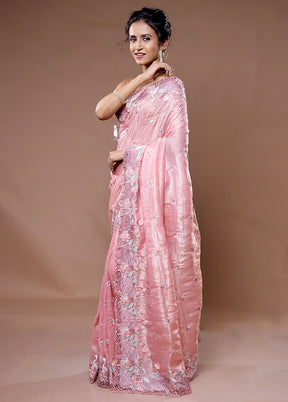 Pink Crushed Tissue Silk Saree With Blouse Piece - Indian Silk House Agencies