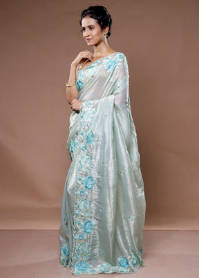Green Crushed Tissue Silk Saree With Blouse Piece