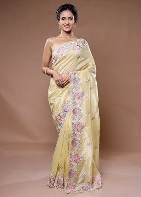 Cream Crushed Tissue Silk Saree With Blouse Piece - Indian Silk House Agencies