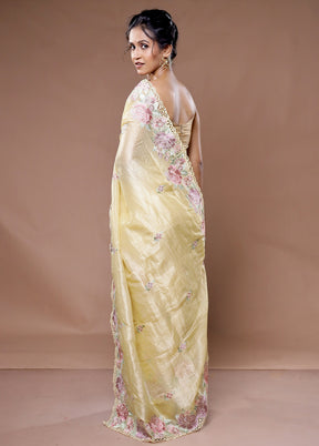 Cream Crushed Tissue Silk Saree With Blouse Piece - Indian Silk House Agencies