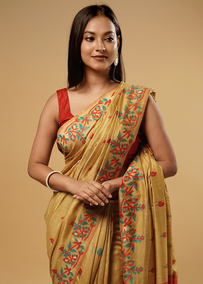 Green Dupion Silk Saree With Blouse Piece