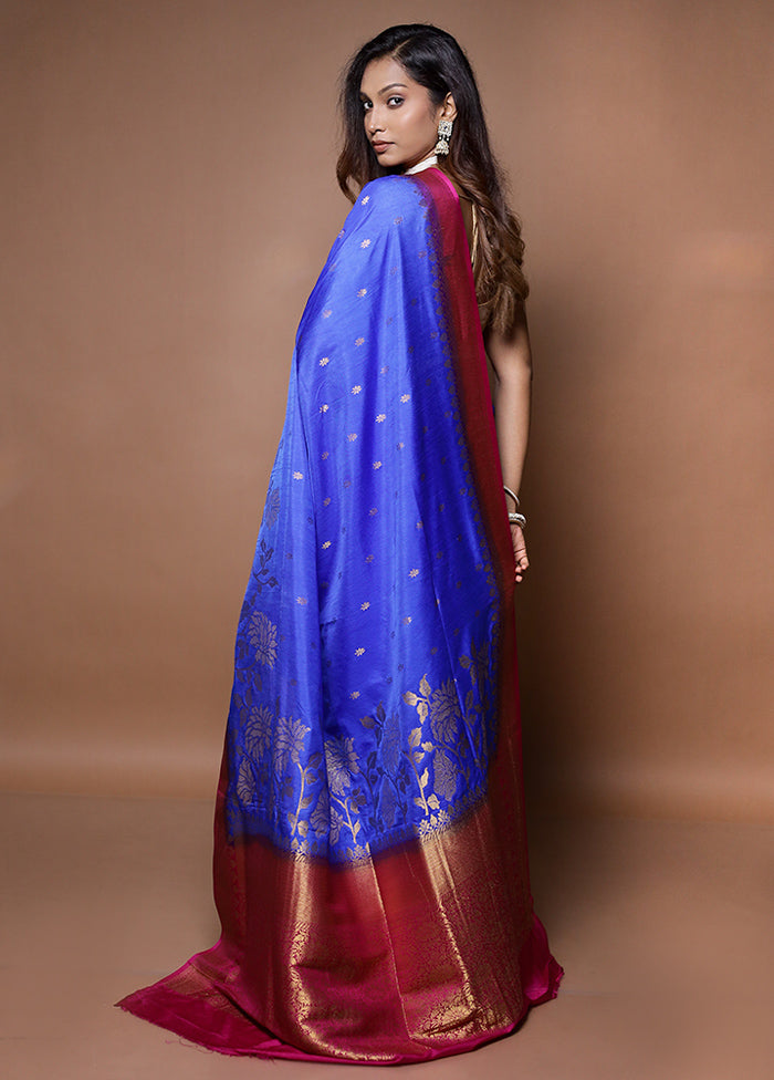 Blue Dupion Silk Saree With Blouse Piece