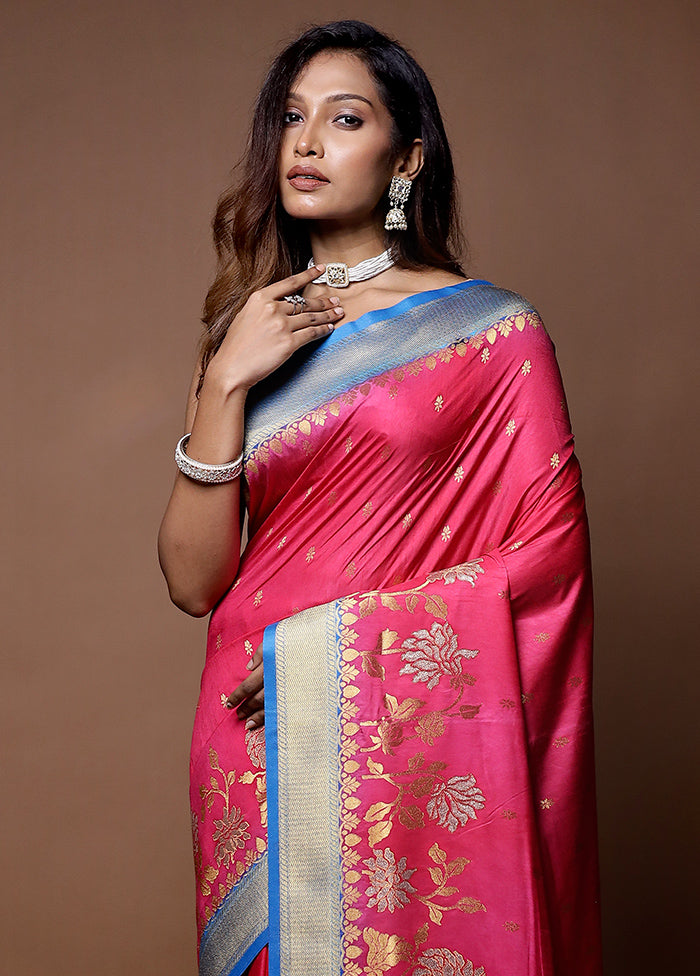 Pink Dupion Silk Saree With Blouse Piece