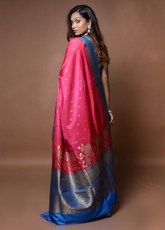 Pink Dupion Silk Saree With Blouse Piece