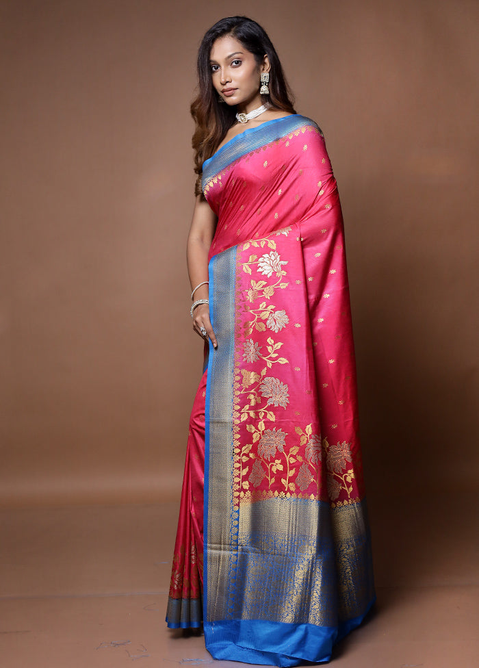 Pink Dupion Silk Saree With Blouse Piece