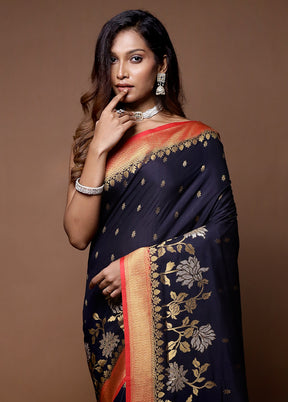 Black Dupion Silk Saree With Blouse Piece