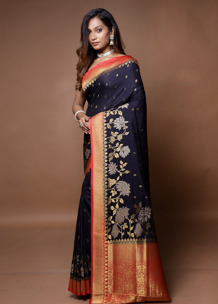 Black Dupion Silk Saree With Blouse Piece