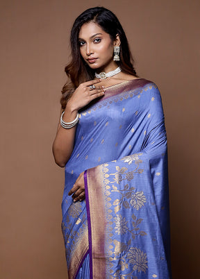 Blue Dupion Silk Saree With Blouse Piece