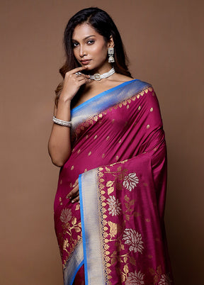 Maroon Dupion Silk Saree With Blouse Piece