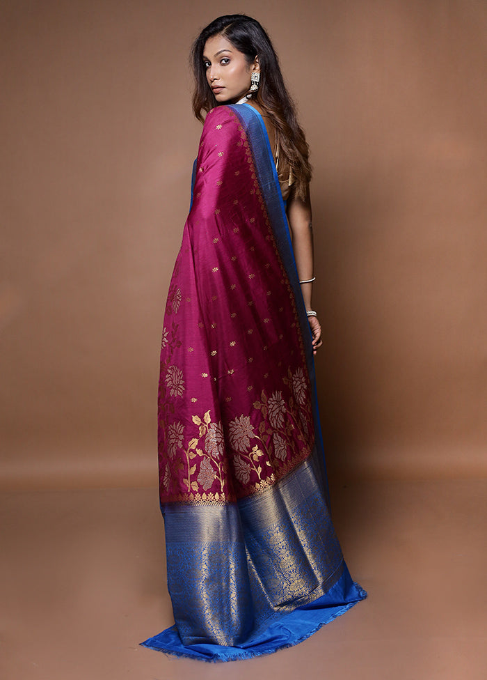 Maroon Dupion Silk Saree With Blouse Piece