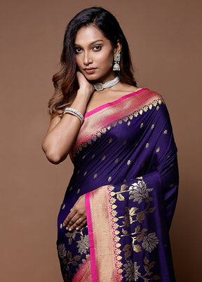 Blue Dupion Silk Saree With Blouse Piece