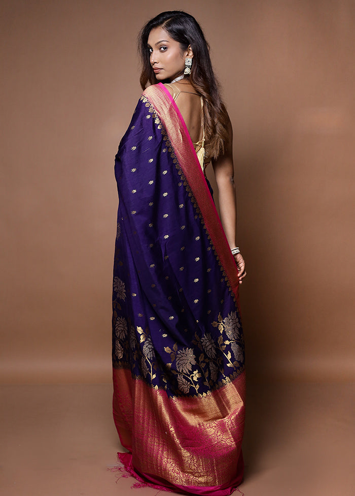 Blue Dupion Silk Saree With Blouse Piece