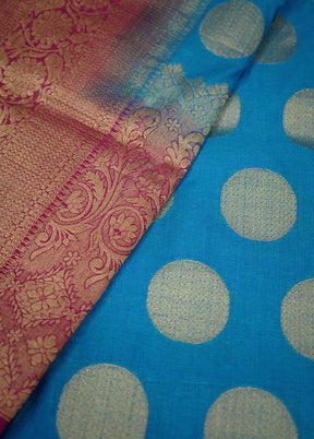 Blue Dupion Silk Saree With Blouse Piece