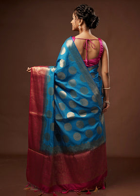 Blue Dupion Silk Saree With Blouse Piece