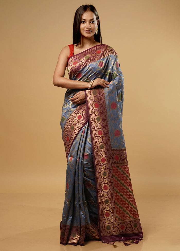 Grey Dupion Silk Saree With Blouse Piece