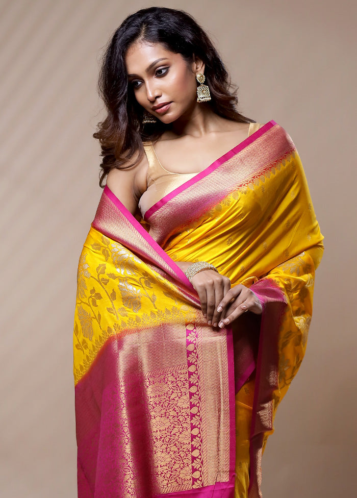 Yellow Dupion Silk Saree Without Blouse Piece - Indian Silk House Agencies