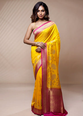 Yellow Dupion Silk Saree Without Blouse Piece - Indian Silk House Agencies