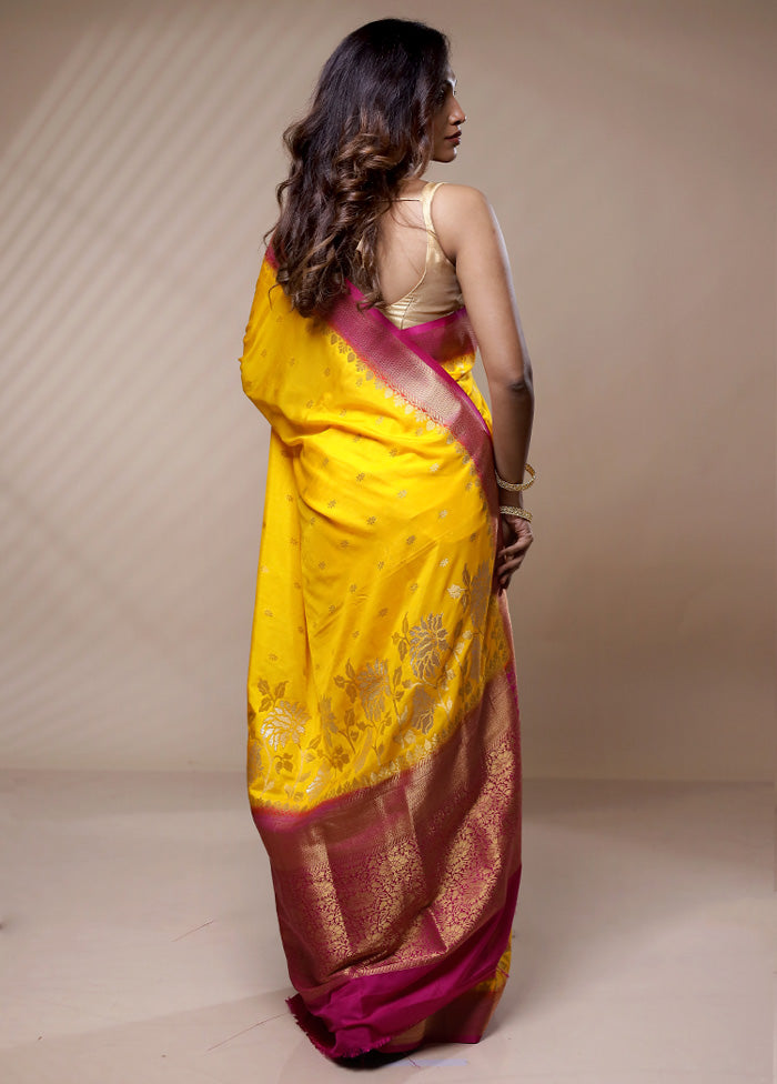 Yellow Dupion Silk Saree Without Blouse Piece - Indian Silk House Agencies